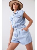 Short denim jumpsuit with collar 01630 - Online store - Boutique